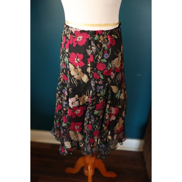 Lauren Ralph Lauren 200587576001 Black Floral Print Chiffon Godet Skirt Size 12 - Picture 8 of 9